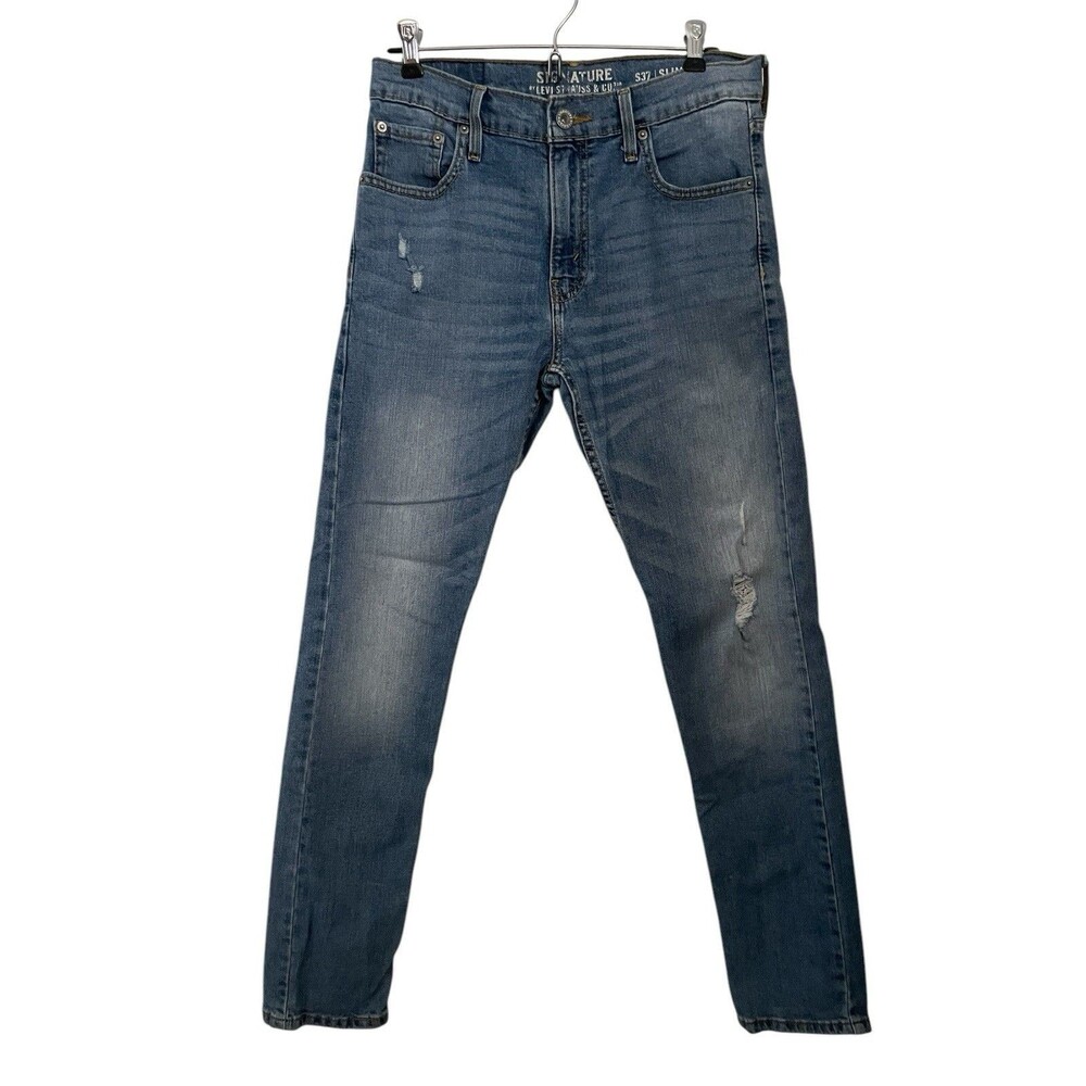 Levi's Signature S37 Slim Men's Straight Leg Blue Denim Jeans 30 x 32 Distressed